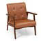 Light Brown PVC Rubber Wood Tufted Accent Chair with Cushioned Seat